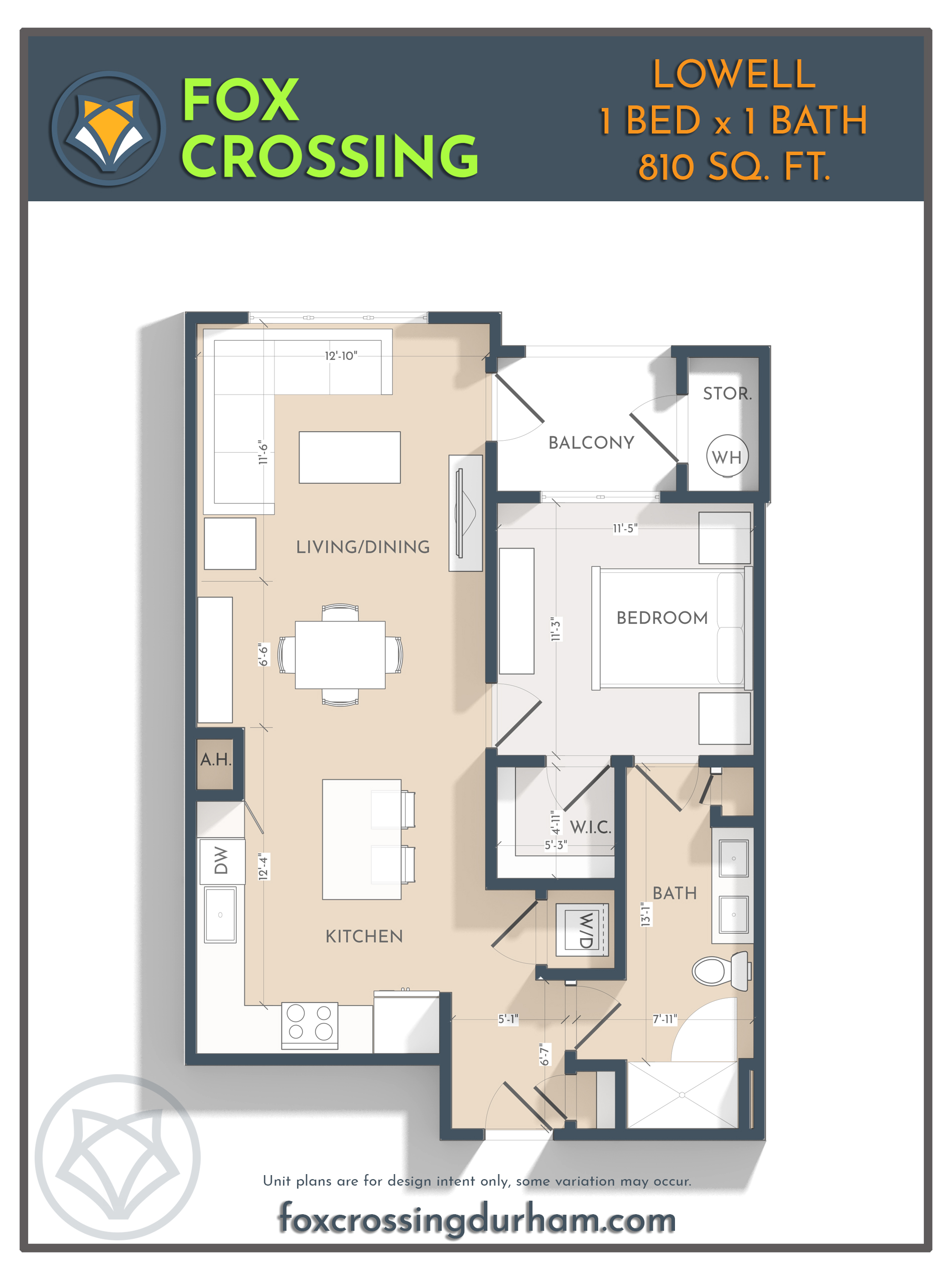 1 Bed 1 Bath Floor Plan